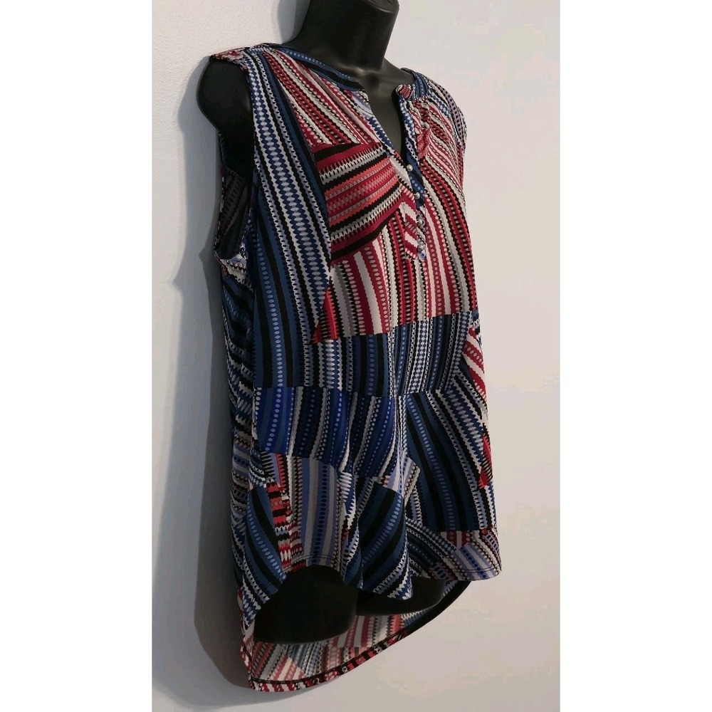 Dana‎ Buchman Women's Red White Blue Sleeveless Hi-Low Top Size Large Patriotic